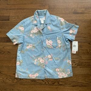 NWT vintage floral denim button up shirt sleeve shirt size petite large